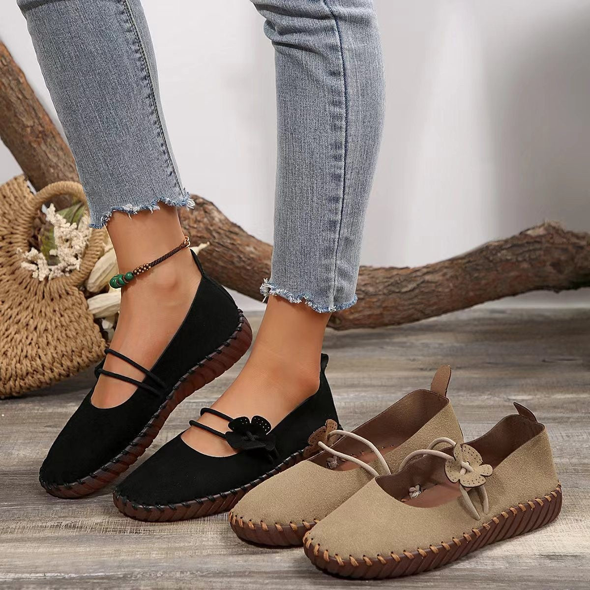 Retro Women's Breathable Round-Toe Shoes with Soft Soles