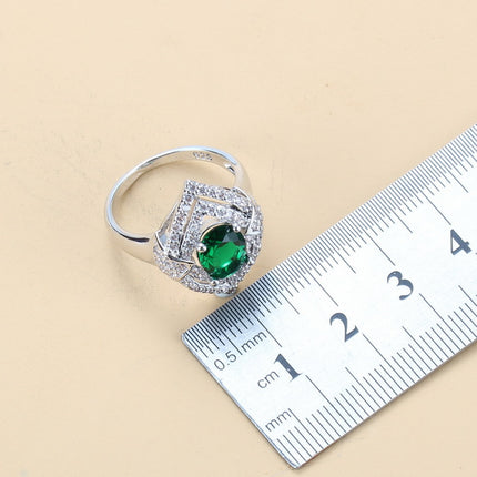 Gem-inlaid Pendant Earrings Necklace Ring Set – Perfect for Ladies