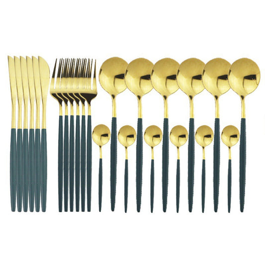 24PCS White Gold Dinnerware Set Stainless Steel Knife Fork