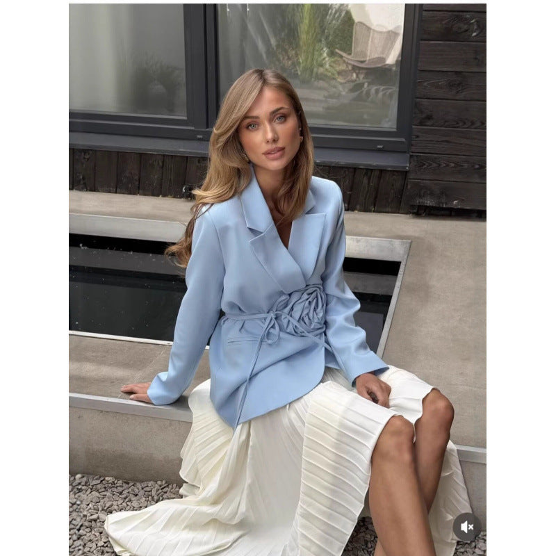 Buy Trendy Loose-Fit Lace-Up Blazer With 3D Floral Embellishments