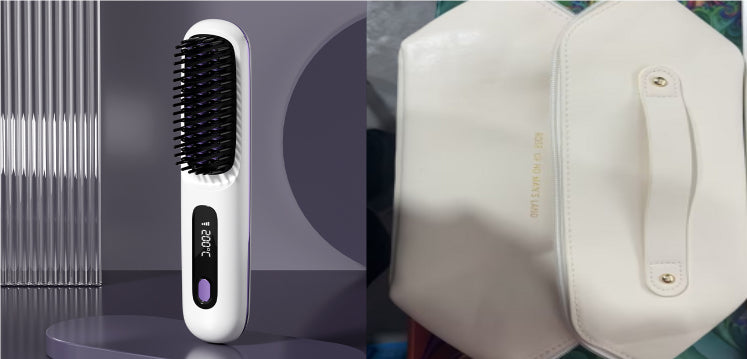 2-in-1 Hair Straightener Brush Wireless Fast Heating Comb