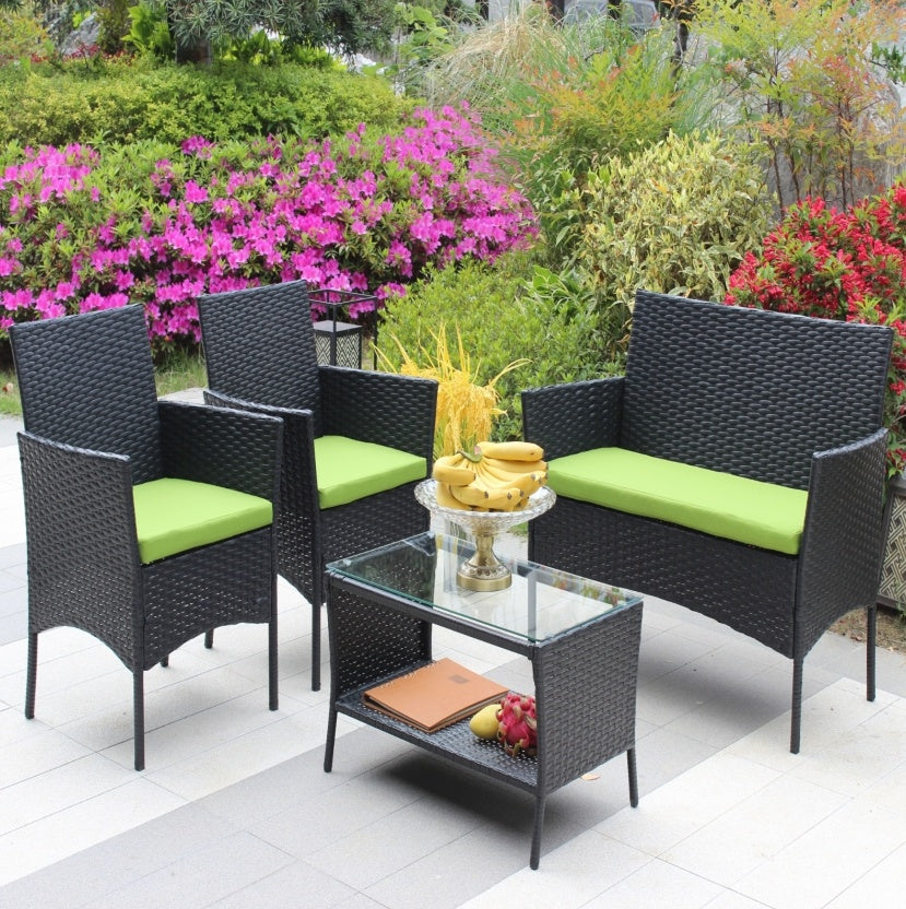 4PC Rattan Patio Furniture Set Outdoor Wicker Sofa Cushions