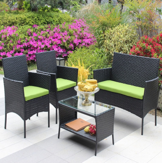 4PC Rattan Patio Furniture Set Outdoor Wicker Sofa Cushions
