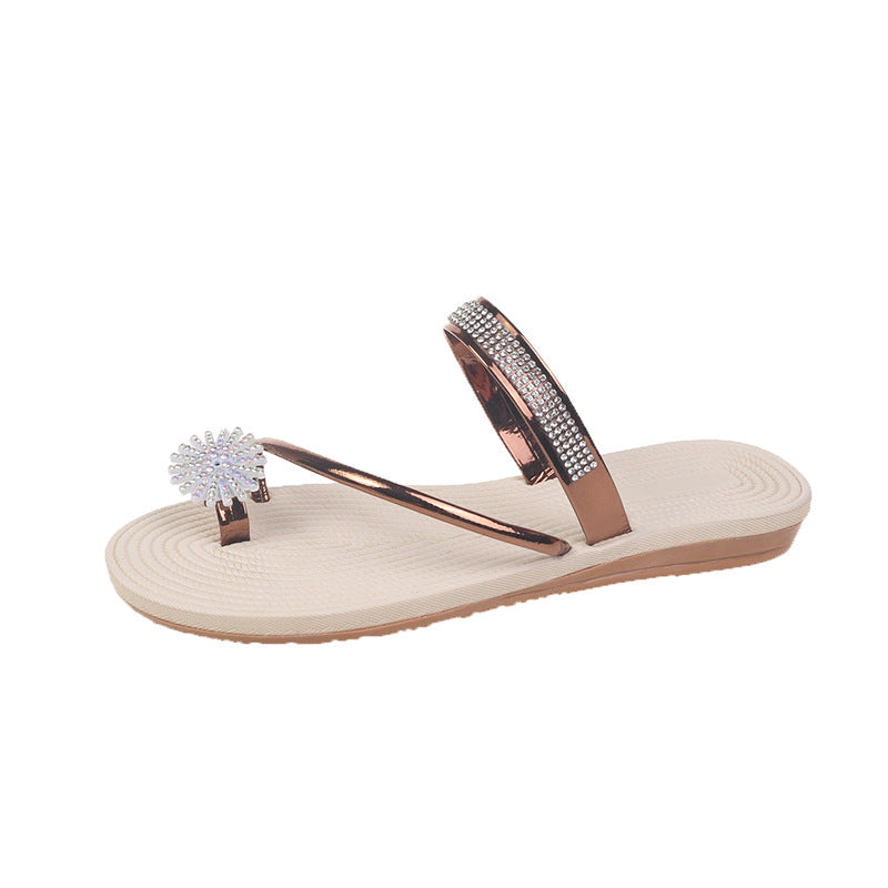 Floral Rhinestone Fairy Style Flat Sandals Two Way Wear