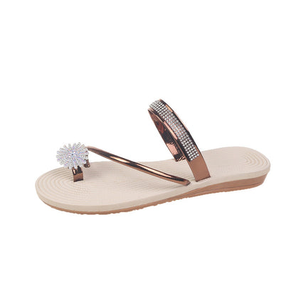 Floral Rhinestone Fairy Style Flat Sandals Two Way Wear