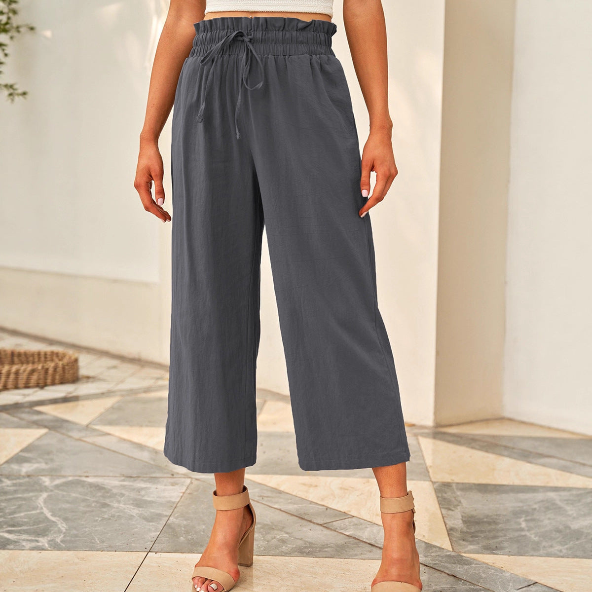 Drawstring Elastic Waist Casual Pants Women’s Wide-Leg Pants
