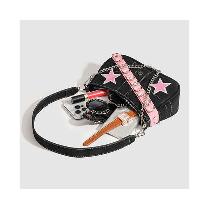 Pink Chain Star Baguette Shoulder Bag for Cute Daily Styles