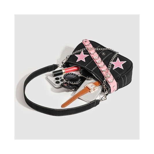 Pink Chain Star Baguette Shoulder Bag for Cute Daily Styles