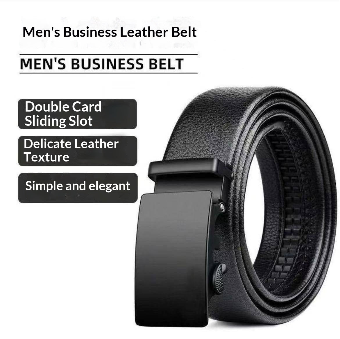 Men’s Smooth Leather Belt with Automatic Buckle – 1 Piece