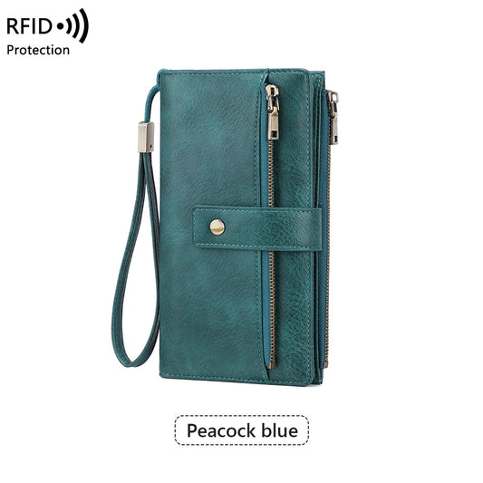 Anti-magnetic Womens Multi-Card Trifold Long Fashion Wallet