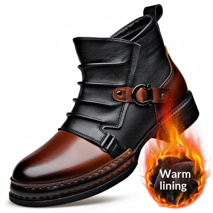 Men’s British-Style Retro Fleece-Lined Thermal Boots Zipper
