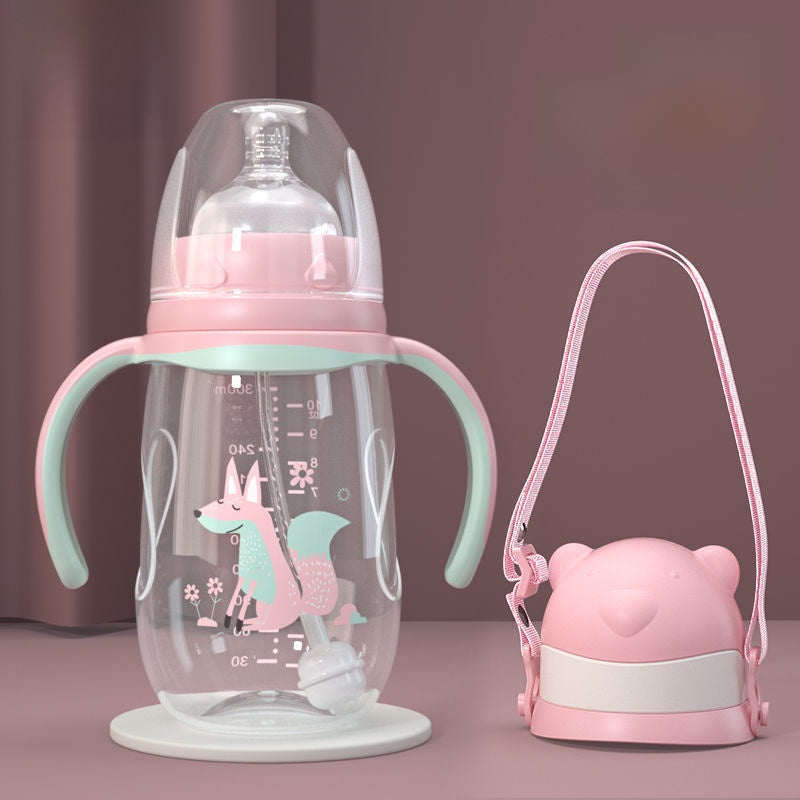Baby Bottle with Straw Handle Wide Mouth for Daily Feeding
