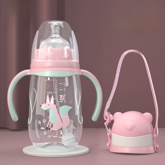 Baby Bottle with Straw Handle Wide Mouth for Daily Feeding