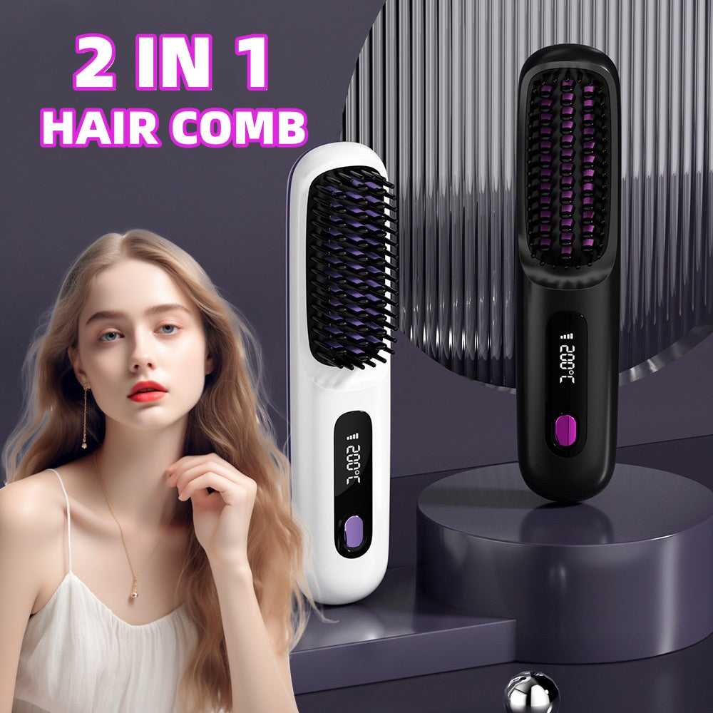 2-in-1 Hair Straightener Brush Wireless Fast Heating Comb globalswanky 01