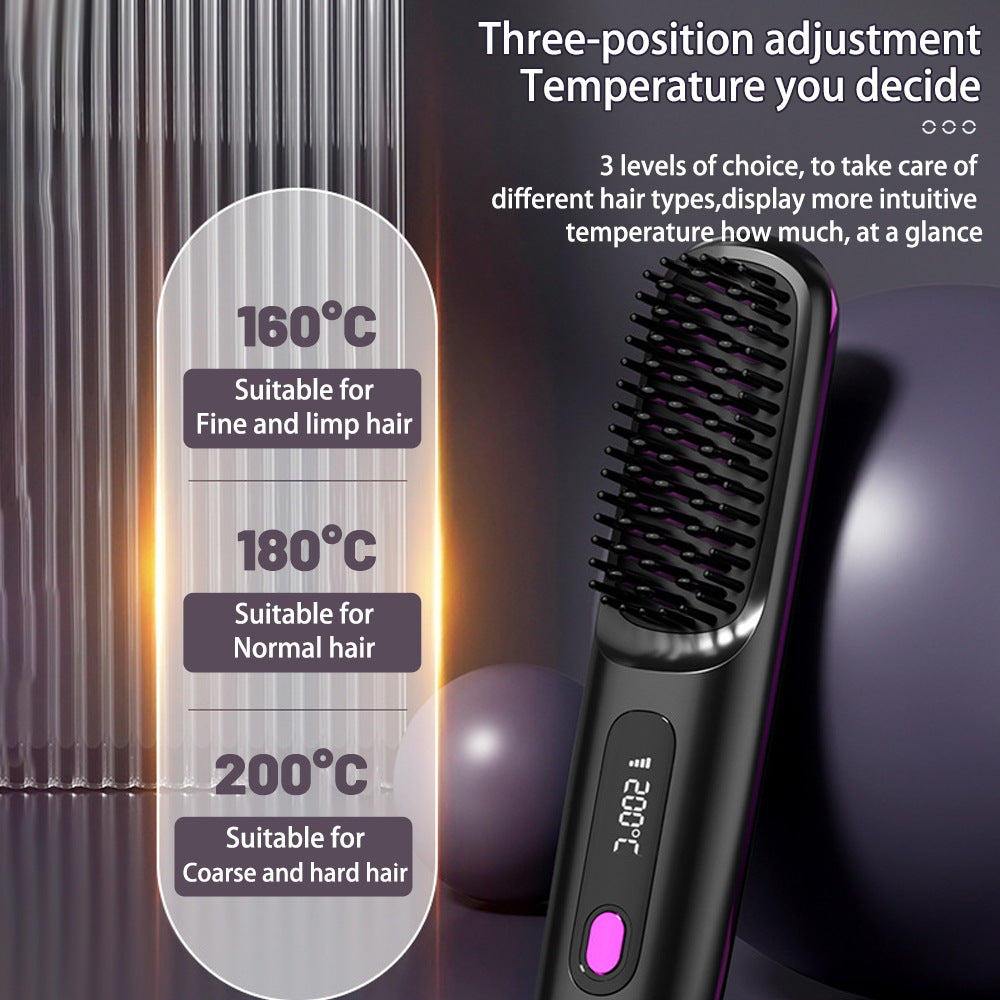 2-in-1 Hair Straightener Brush Wireless Fast Heating Comb globalswanky 03