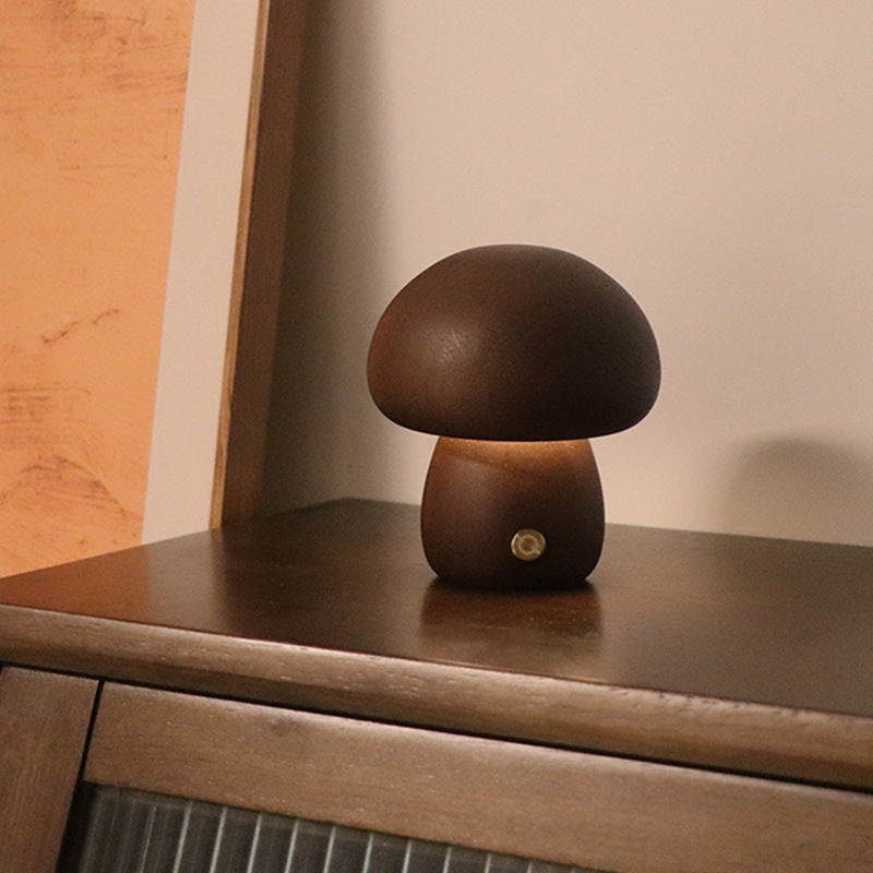 Wooden Mushroom LED Night Light Touch Switch Bedside Lamp