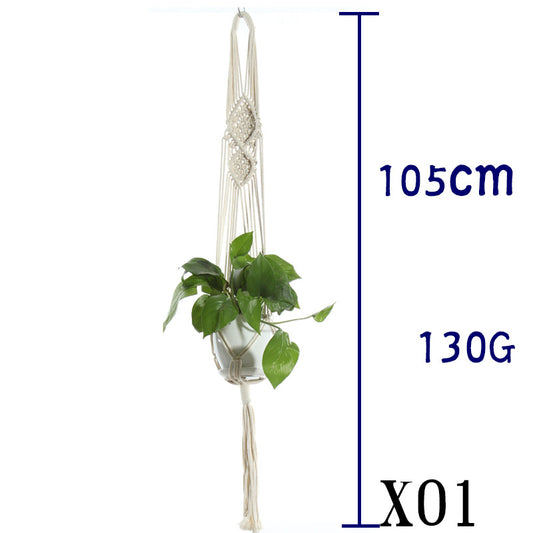 Flower Pot Net Bag – Beige Cotton Rope Indoor Plant Hanger