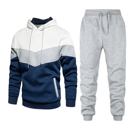 2023 European and American Spring and Autumn Casual Pullover Hoodie Set Men's Casual Trendy Patchwork Sports Couple Outfit