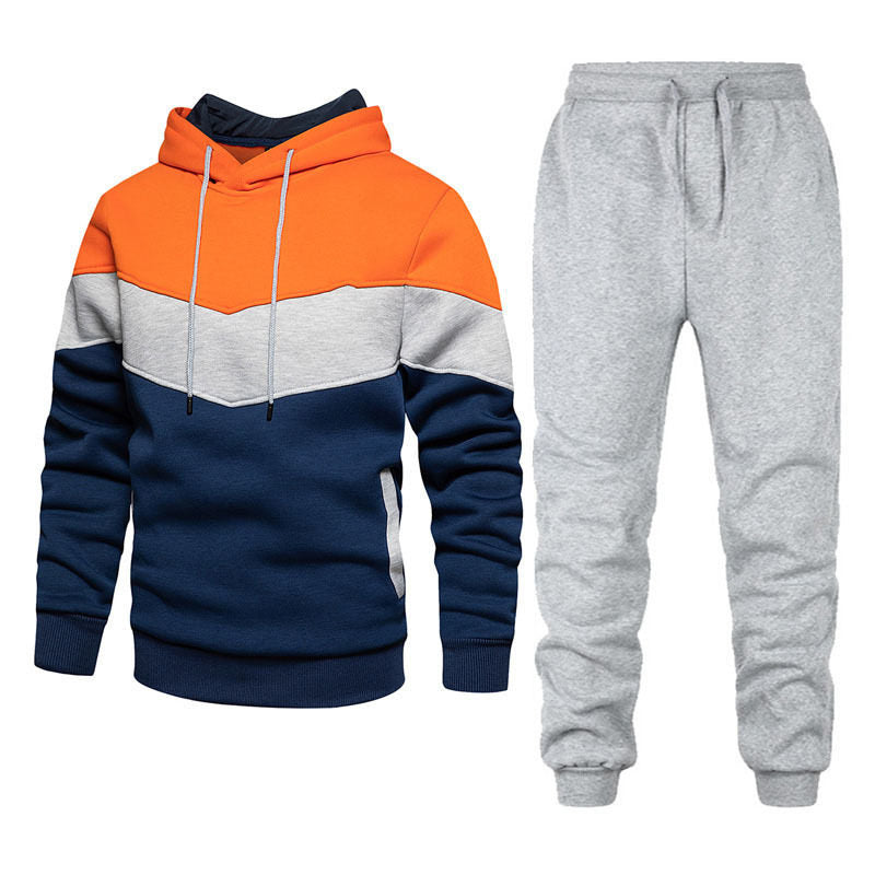 2023 European and American Spring and Autumn Casual Pullover Hoodie Set Men's Casual Trendy Patchwork Sports Couple Outfit