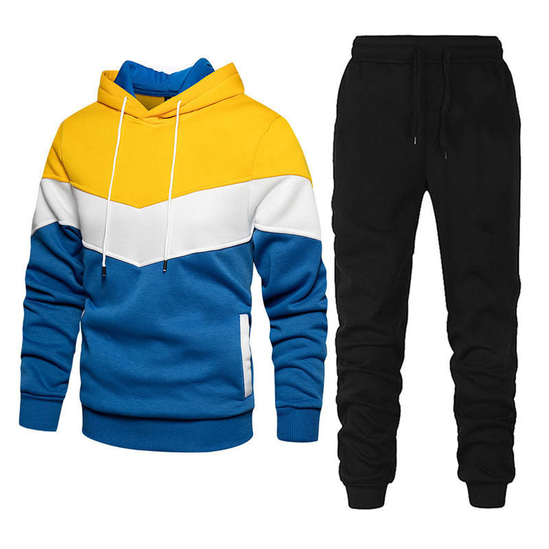 2023 European and American Spring and Autumn Casual Pullover Hoodie Set Men's Casual Trendy Patchwork Sports Couple Outfit