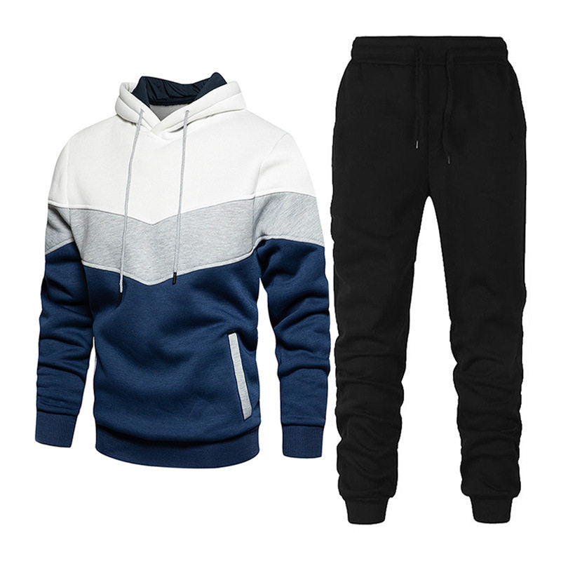 2023 European and American Spring and Autumn Casual Pullover Hoodie Set Men's Casual Trendy Patchwork Sports Couple Outfit