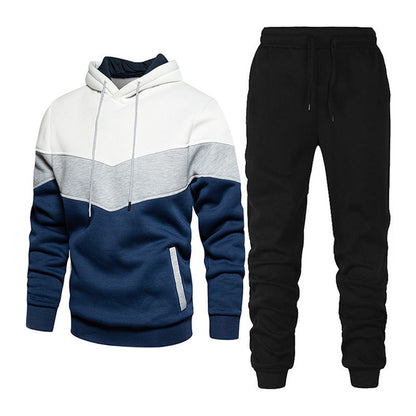 2023 European and American Spring and Autumn Casual Pullover Hoodie Set Men's Casual Trendy Patchwork Sports Couple Outfit