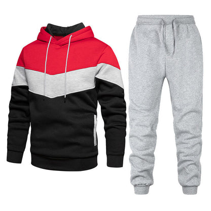 2023 European and American Spring and Autumn Casual Pullover Hoodie Set Men's Casual Trendy Patchwork Sports Couple Outfit