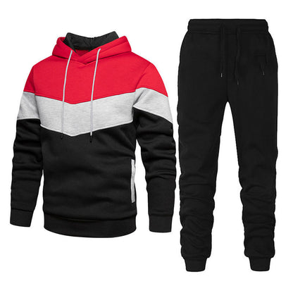 2023 European and American Spring and Autumn Casual Pullover Hoodie Set Men's Casual Trendy Patchwork Sports Couple Outfit