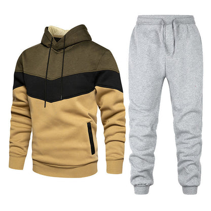 2023 European and American Spring and Autumn Casual Pullover Hoodie Set Men's Casual Trendy Patchwork Sports Couple Outfit