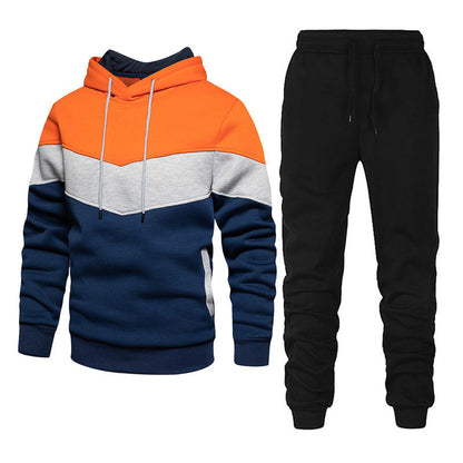 2023 European and American Spring and Autumn Casual Pullover Hoodie Set Men's Casual Trendy Patchwork Sports Couple Outfit