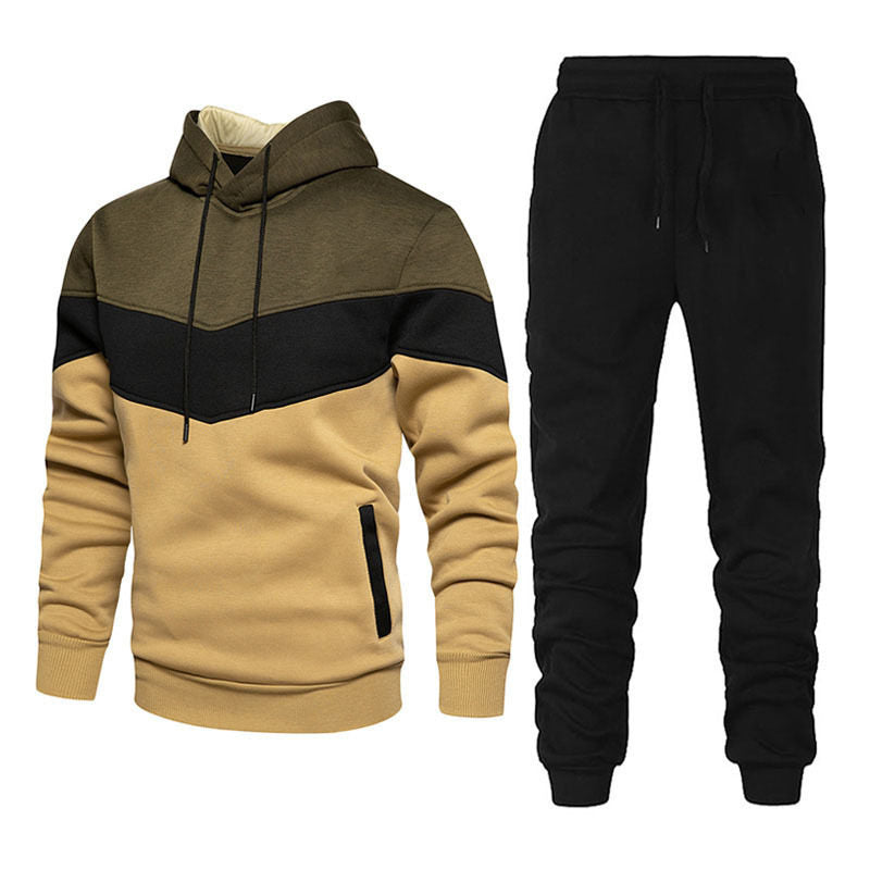 2023 European and American Spring and Autumn Casual Pullover Hoodie Set Men's Casual Trendy Patchwork Sports Couple Outfit