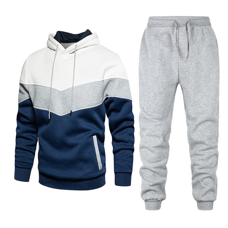 2023 European and American Spring and Autumn Casual Pullover Hoodie Set Men's Casual Trendy Patchwork Sports Couple Outfit