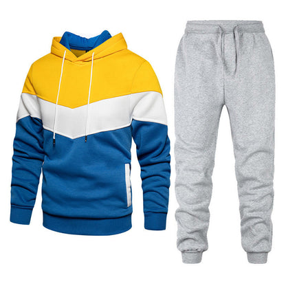 2023 European and American Spring and Autumn Casual Pullover Hoodie Set Men's Casual Trendy Patchwork Sports Couple Outfit