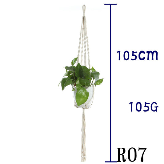 Flower Pot Net Bag – Beige Cotton Rope Indoor Plant Hanger