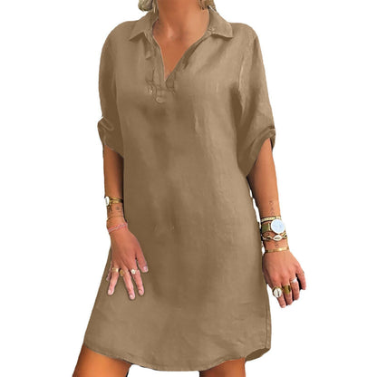 2024 New Summer Style Scandinavian Style Rayon Short-Sleeved Shirt Dress 1062 Large Quantity in Stock