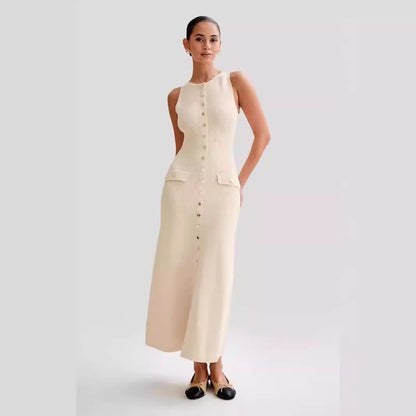 2024 Summer New Sleeveless Round Neck Slim Knitted Dress