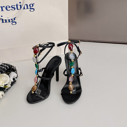 2024 Summer Women's Pearl Open Toe Stiletto High Heel Sandals