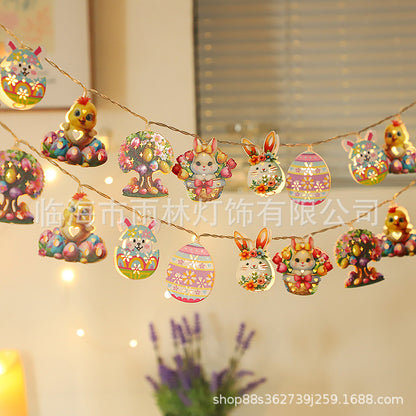 2025 cross-border new Easter led iron light string rabbit decorative light egg radish chicken light string