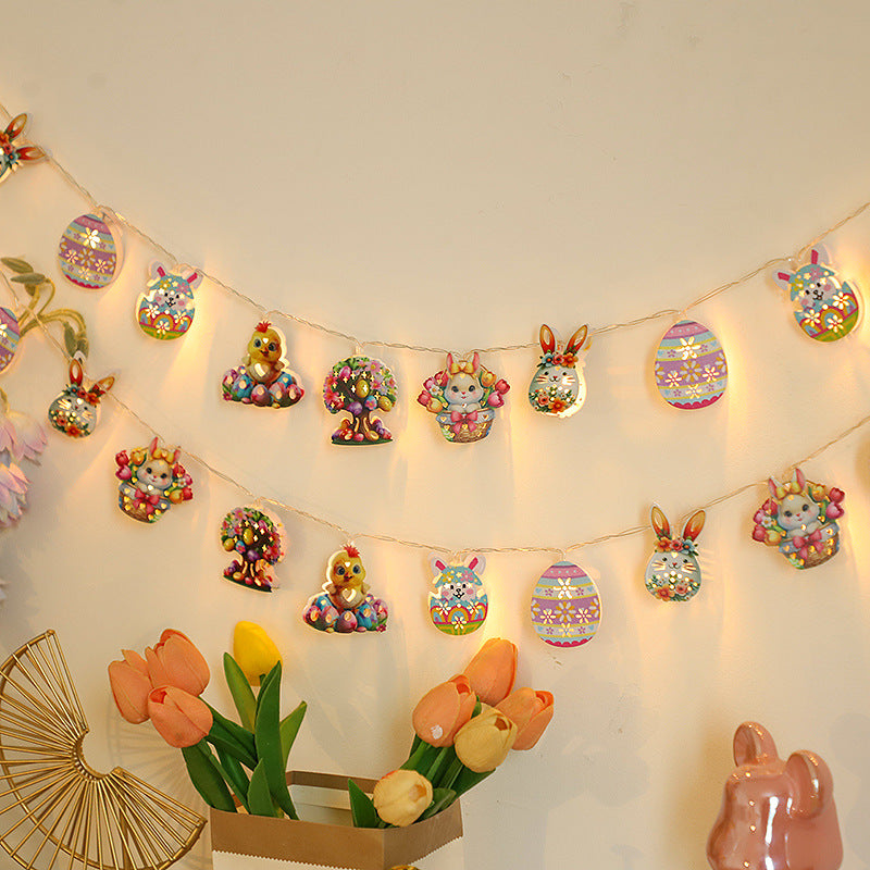 2025 cross-border new Easter led iron light string rabbit decorative light egg radish chicken light string