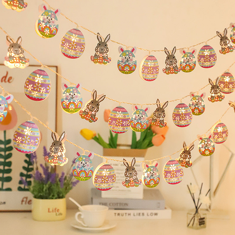 2025 cross-border new Easter led iron light string rabbit decorative light egg radish chicken light string