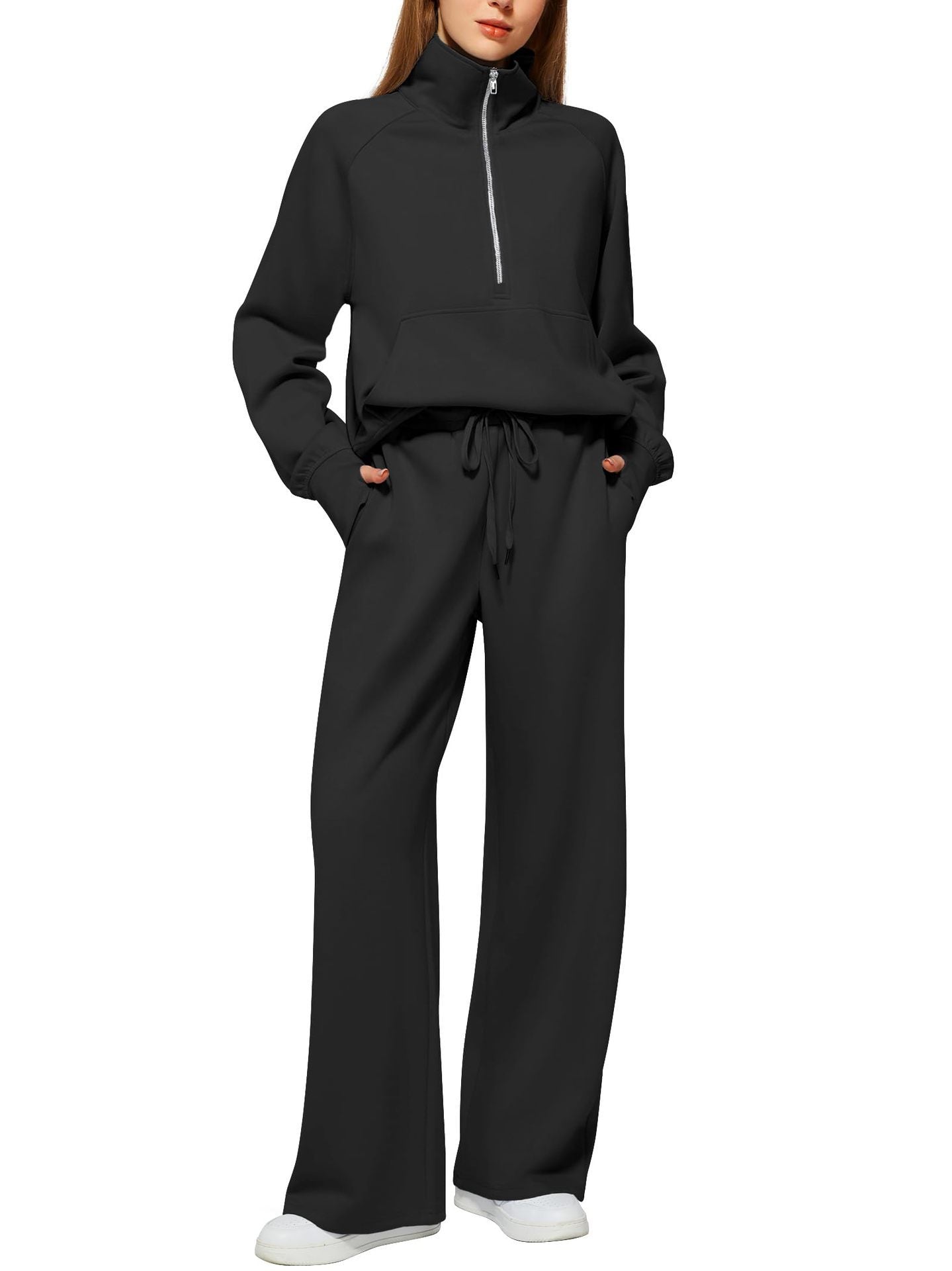 2025 European and American Amazon European and American Style Two-Piece Oversized Half-Zip Sweatshirt Wide-Leg Sweatpants Casual