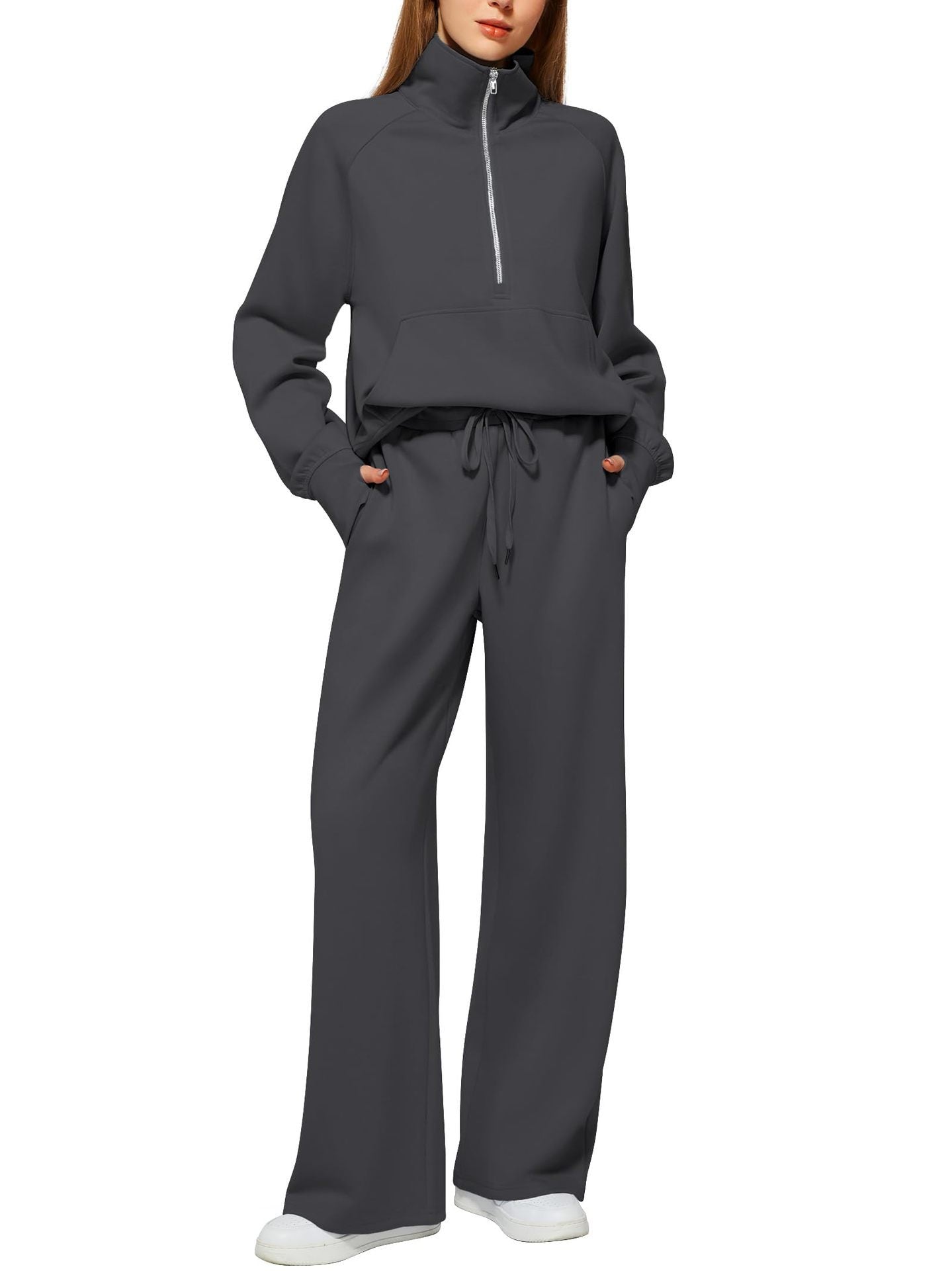 2025 European and American Amazon European and American Style Two-Piece Oversized Half-Zip Sweatshirt Wide-Leg Sweatpants Casual