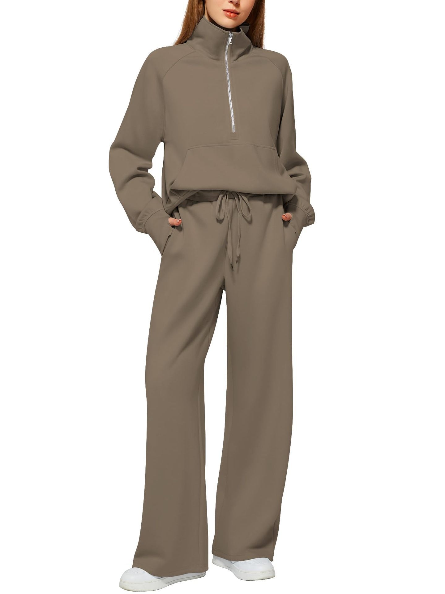 2025 European and American Amazon European and American Style Two-Piece Oversized Half-Zip Sweatshirt Wide-Leg Sweatpants Casual