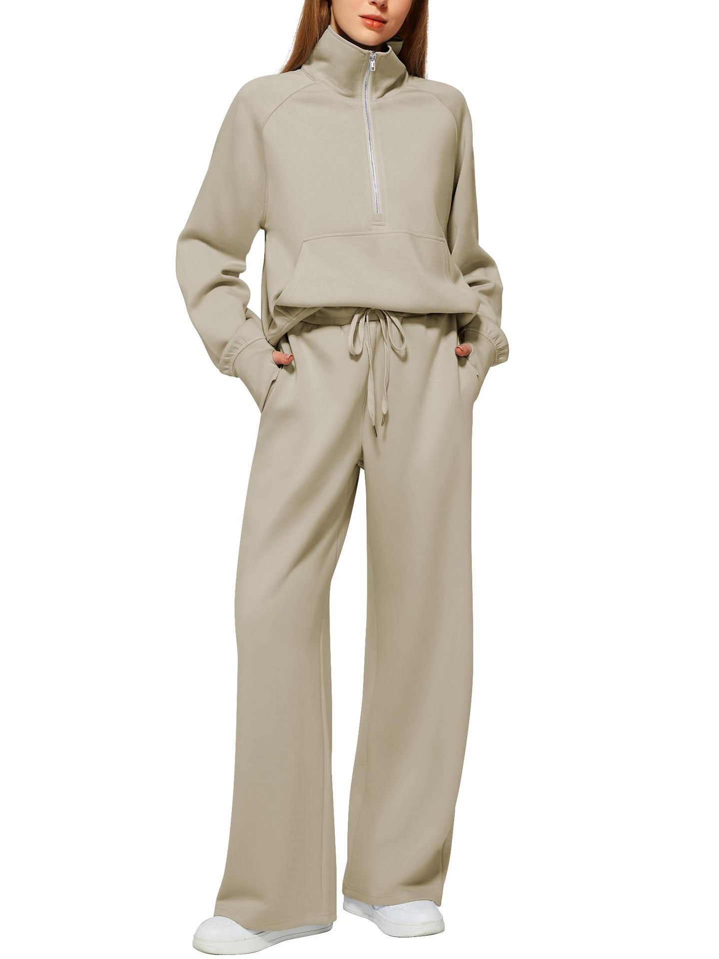 2025 European and American Amazon European and American Style Two-Piece Oversized Half-Zip Sweatshirt Wide-Leg Sweatpants Casual