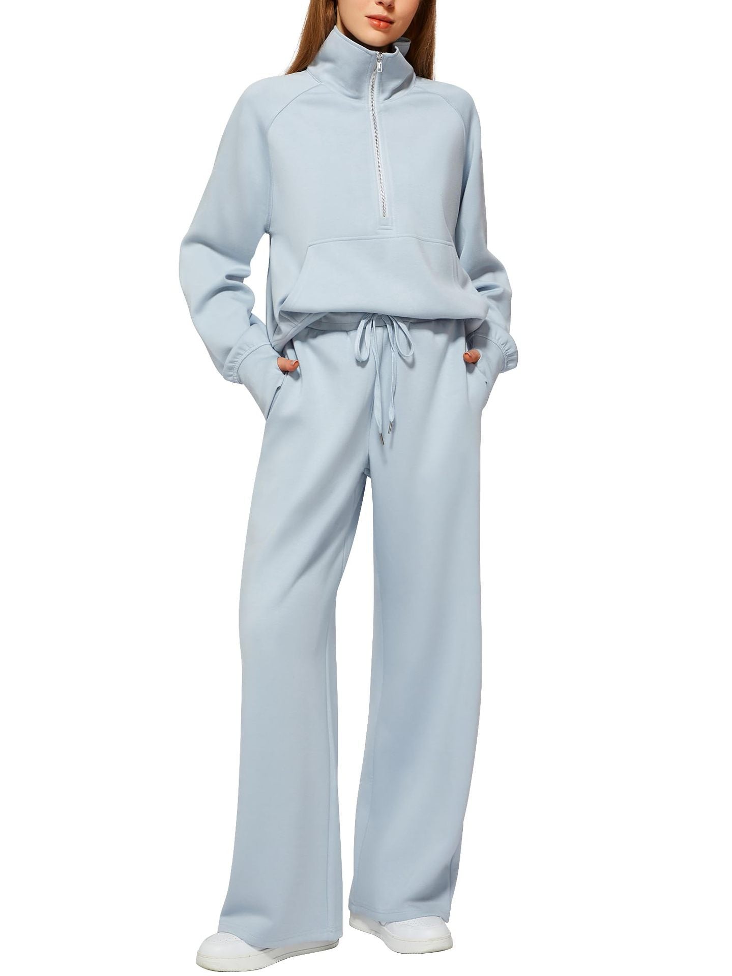 2025 European and American Amazon European and American Style Two-Piece Oversized Half-Zip Sweatshirt Wide-Leg Sweatpants Casual