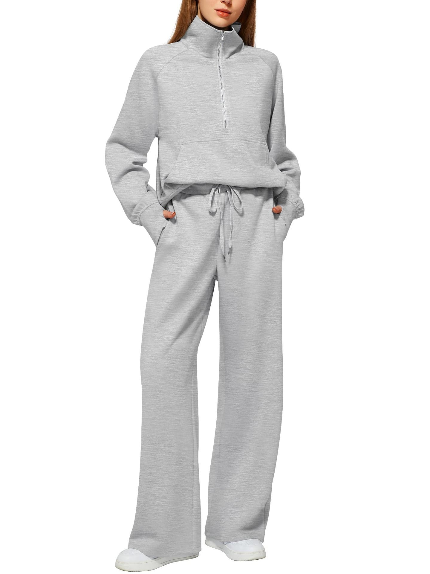 2025 European and American Amazon European and American Style Two-Piece Oversized Half-Zip Sweatshirt Wide-Leg Sweatpants Casual