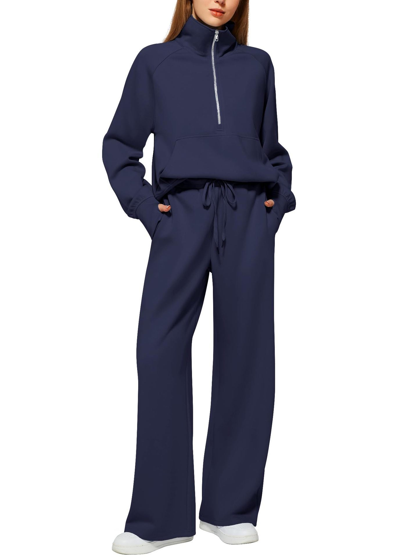 2025 European and American Amazon European and American Style Two-Piece Oversized Half-Zip Sweatshirt Wide-Leg Sweatpants Casual