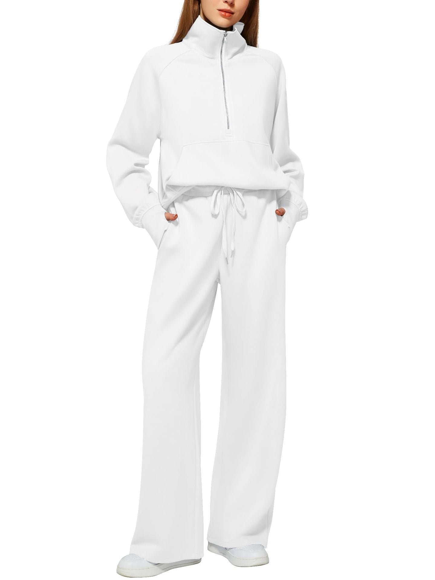 2025 European and American Amazon European and American Style Two-Piece Oversized Half-Zip Sweatshirt Wide-Leg Sweatpants Casual