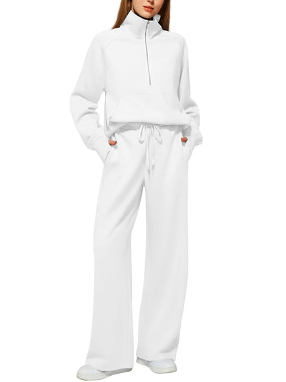 2025 European and American Amazon European and American Style Two-Piece Oversized Half-Zip Sweatshirt Wide-Leg Sweatpants Casual