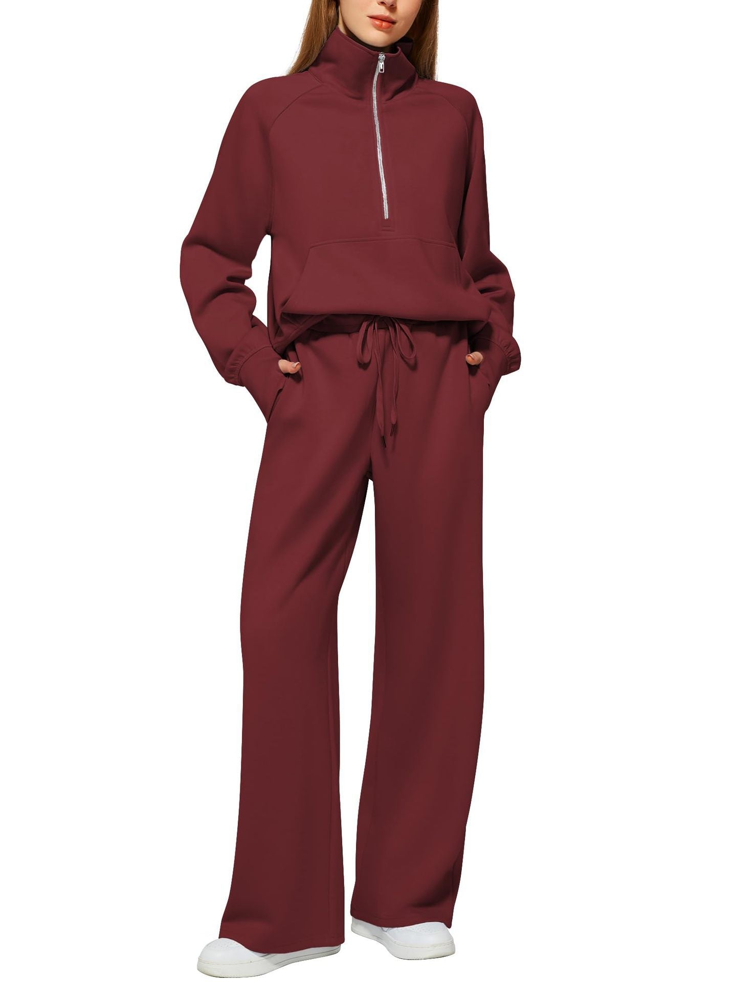 2025 European and American Amazon European and American Style Two-Piece Oversized Half-Zip Sweatshirt Wide-Leg Sweatpants Casual